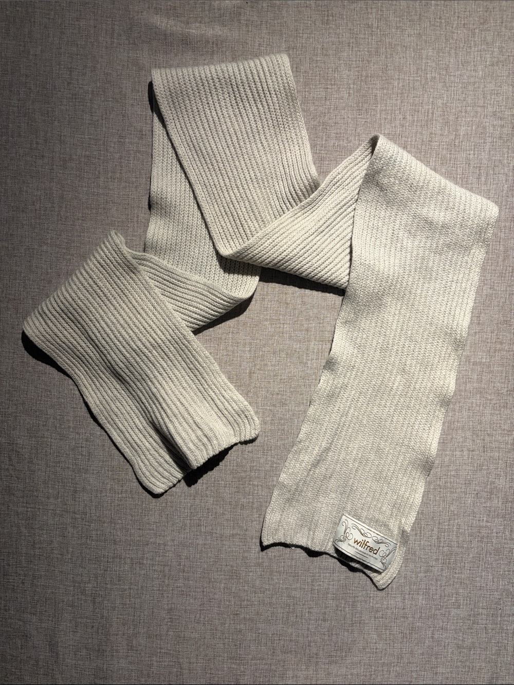 Wilfred Aritzia 100% Merino Wool Ribbed Scarf Oatmeal Quiet Luxury - Picture 3 of 5